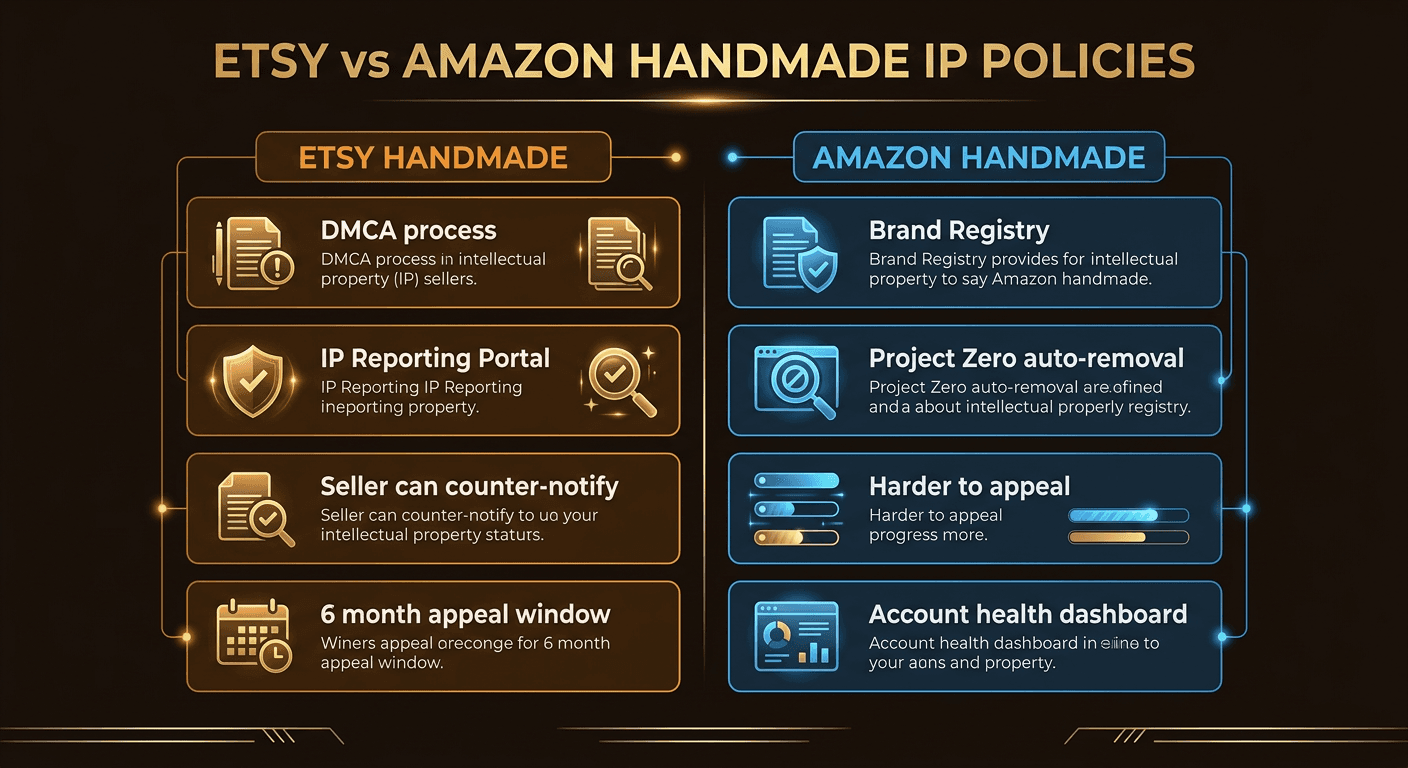 Comparison of Etsy and Amazon Handmade intellectual property enforcement policies